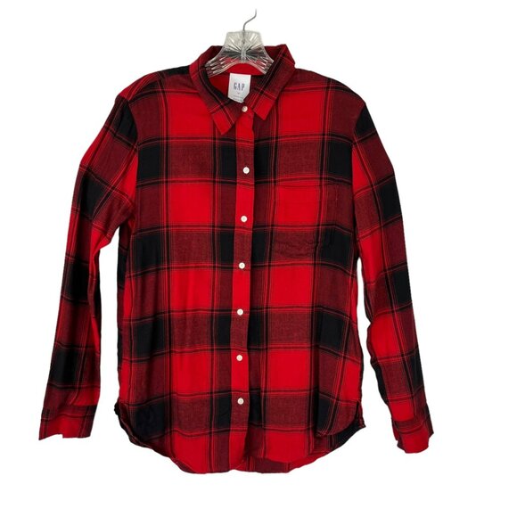 Gap Womens Flannel Shirt Red Black Button Front Size XS New - Picture 1 of 11
